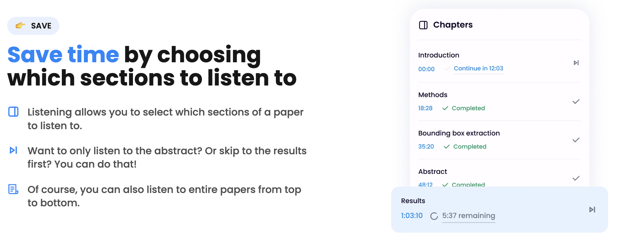 listening features - skip sections